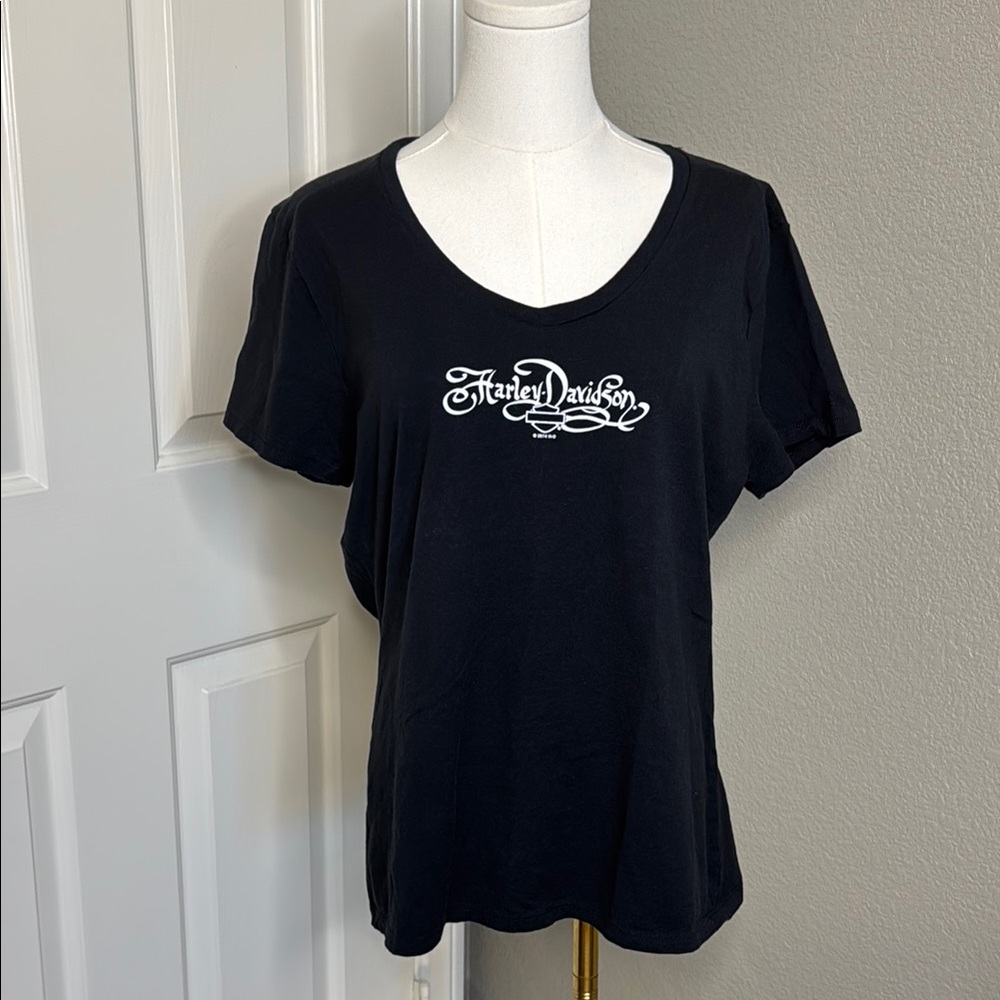 Harley-Davidson Black Scoop Neck Tee with White Script Logo